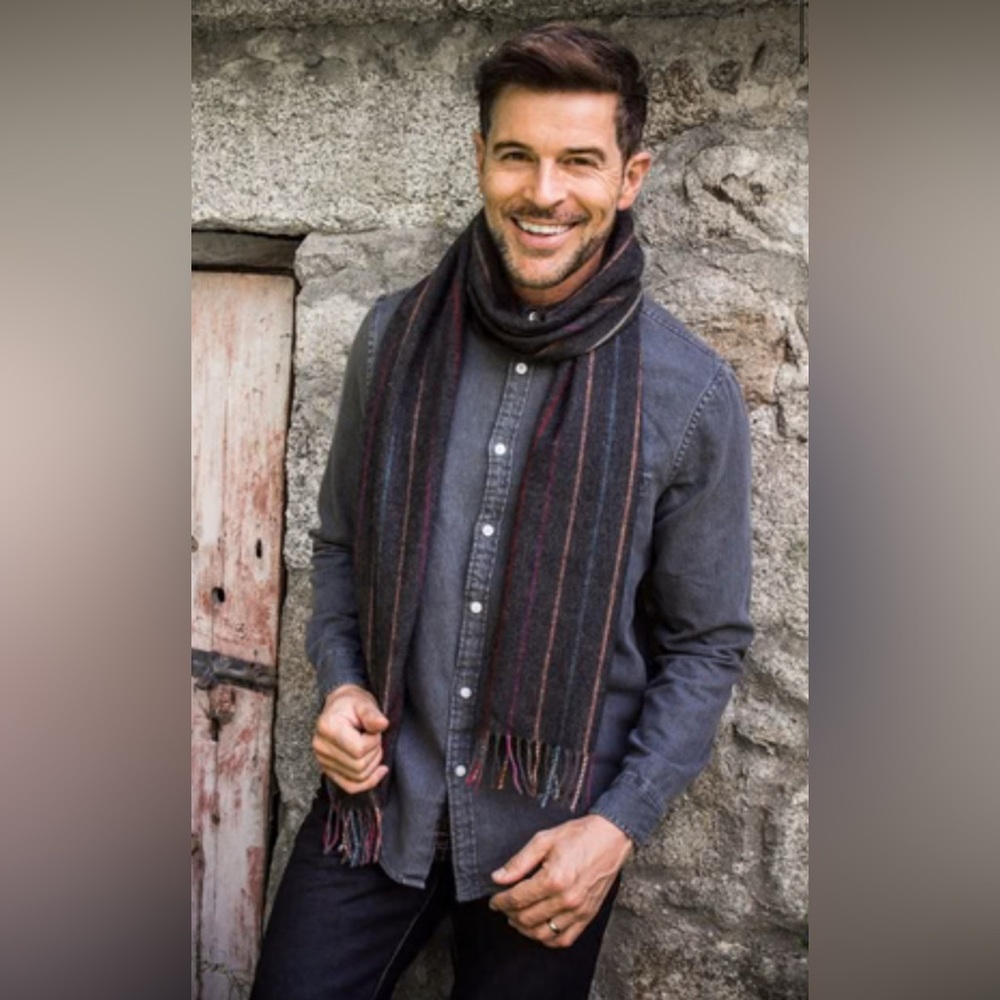 Mc Nutt of Donegal Charcoal Rainbow Lambswool Scarf